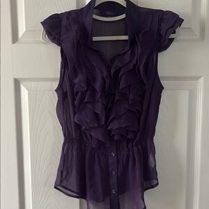 Miley Cyrus & Max Azria Purple Flutter Sleeve Ruffled‎ Blouse